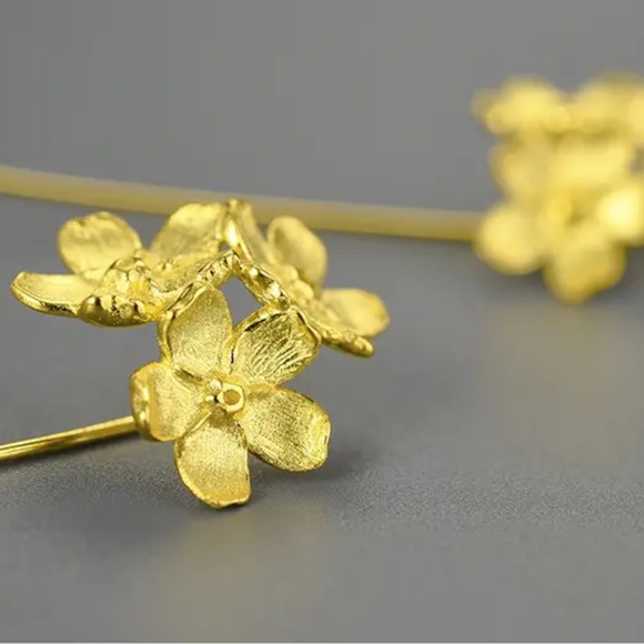 Artisan Handmade 925 Sterling Silver Gold Flower Earrings - Picture 6 of 6